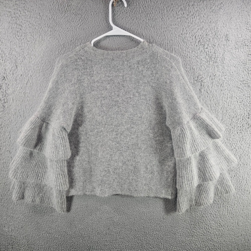 Endless Rose Gray Ruffle Tiered Bell Sleeve Angora Blend Knit Sweater Womens M - Picture 8 of 11